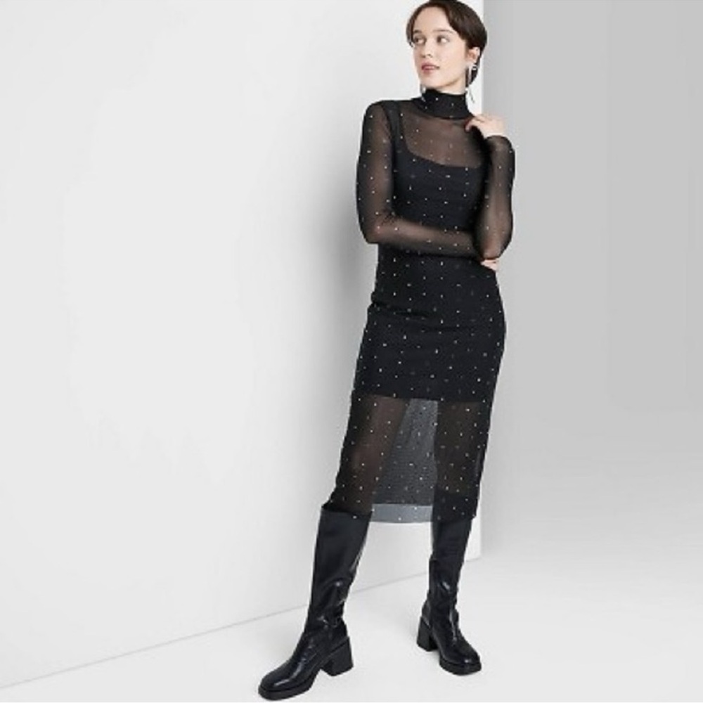 Wild Fabel mesh rhinestone dress with slip underneath.